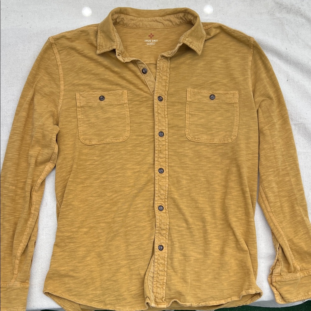 True Grit Men's Mustard Button-Down Casual Shirt - Picture 3 of 4